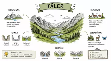 Vorschau - Arbeitsblätter - AB mit Fragen zum Thema "Täler" + Lösungsblatt + Infografik - Seite 1