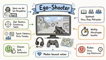 Vorschau - Arbeitsblätter - Arbeitsblätter zum Thema "Ego-Shooter" + Lösung & MP3 + Infografik - Seite 1