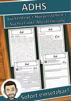 Vorschau - Unterrichtsreihen - ADHS Lückentext mit Wortspeicher Hörverstehen und Suchsel - Deckblatt