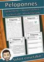 Vorschau - Unterrichtsreihen - Peloponnes Lückentext mit Wortspeicher Hörverstehen und Suchsel - Deckblatt