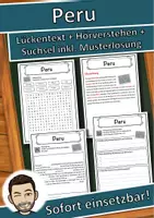 Vorschau - Unterrichtsreihen - Peru Lückentext mit Wortspeicher Hörverstehen und Suchsel - Deckblatt
