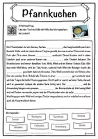 Vorschau - Unterrichtsreihen - Pfannkuchen Lückentext mit Wortspeicher Hörverstehen und Suchsel - Seite 1