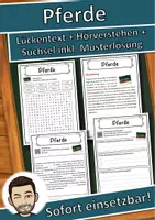 Vorschau - Unterrichtsreihen - Pferde Lückentext mit Wortspeicher Hörverstehen und Suchsel - Deckblatt