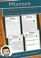 Vorschau - Unterrichtsreihen - Pflanzen Lückentext mit Wortspeicher Hörverstehen und Suchsel - Deckblatt