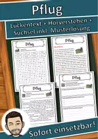 Vorschau - Unterrichtsreihen - Pflug Lückentext mit Wortspeicher Hörverstehen und Suchsel - Deckblatt
