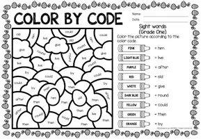 Voorbeeld - Color by code - Sight words Grade One (Easter) | Pasen Engels - Pagina 2