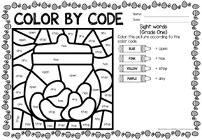 Voorbeeld - Color by code - Sight words Grade One (Easter) | Pasen Engels - Pagina 3