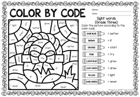 Voorbeeld - Color by Code - Sight words (Easter) | Pasen Engels - Bundle (Pakket) - Pagina 1