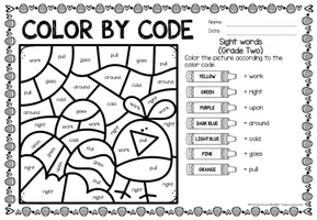 Voorbeeld - Color by code - Sight words Grade Two (Easter) | Pasen Engels - Pagina 2
