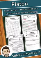 Vorschau - Unterrichtsreihen - Platon Lückentext mit Wortspeicher Hörverstehen und Suchsel - Deckblatt