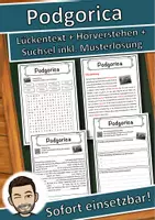 Vorschau - Unterrichtsreihen - Podgorica Lückentext mit Wortspeicher Hörverstehen und Suchsel - Deckblatt