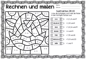 Voorbeeld - Rechen-Mal-Blätter - Subtraktion Zahlenraum bis 20 (Ostern) Pasen Wiskunde Duits - Pagina 2