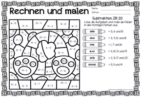 Voorbeeld - Rechen-Mal-Blätter - Subtraktion Zahlenraum bis 20 (Ostern) Pasen Wiskunde Duits - Pagina 3
