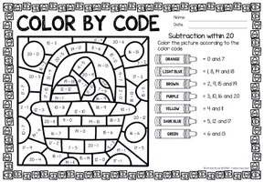 Voorbeeld - Color by Code number - Subtraction within 20 (Easter) Pasen Wiskunde Engels - Pagina 3