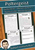 Vorschau - Unterrichtsreihen - Poltergeist Lückentext mit Wortspeicher Hörverstehen und Suchsel - Deckblatt