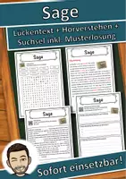 Vorschau - Unterrichtsreihen - Sage Lückentext mit Wortspeicher Hörverstehen und Suchsel - Deckblatt