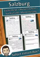Vorschau - Unterrichtsreihen - Salzburg Lückentext mit Wortspeicher Hörverstehen und Suchsel - Deckblatt