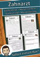 Vorschau - Unterrichtsreihen - Zahnarzt Lückentext mit Wortspeicher Hörverstehen und Suchsel - Deckblatt