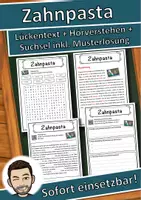 Vorschau - Unterrichtsreihen - Zahnpasta Lückentext mit Wortspeicher Hörverstehen und Suchsel - Deckblatt