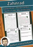 Vorschau - Unterrichtsreihen - Zahnrad Lückentext mit Wortspeicher Hörverstehen und Suchsel - Deckblatt
