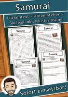 Vorschau - Unterrichtsreihen - Samurai Lückentext mit Wortspeicher Hörverstehen und Suchsel - Deckblatt