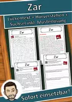 Vorschau - Unterrichtsreihen - Zar Lückentext mit Wortspeicher Hörverstehen und Suchsel - Deckblatt