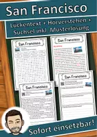 Vorschau - Unterrichtsreihen - San Francisco Lückentext mit Wortspeicher Hörverstehen und Suchsel - Deckblatt