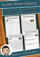 Vorschau - Unterrichtsreihen - Sankt Petersburg Lückentext mit Wortspeicher Hörverstehen und Suchsel - Deckblatt