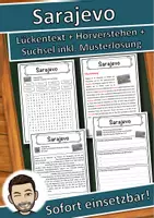 Vorschau - Unterrichtsreihen - Sarajevo Lückentext mit Wortspeicher Hörverstehen und Suchsel - Deckblatt