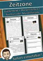 Vorschau - Unterrichtsreihen - Zeitzone Lückentext mit Wortspeicher Hörverstehen und Suchsel - Deckblatt