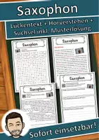 Vorschau - Unterrichtsreihen - Saxophon Lückentext mit Wortspeicher Hörverstehen und Suchsel - Deckblatt