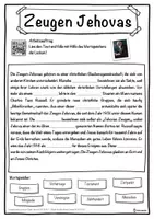 Vorschau - Unterrichtsreihen - Zeugen Jehovas Lückentext mit Wortspeicher Hörverstehen und Suchsel - Seite 1
