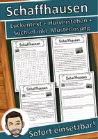Vorschau - Unterrichtsreihen - Schaffhausen Lückentext mit Wortspeicher Hörverstehen und Suchsel - Deckblatt