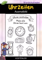Vorschau - Mal- und Bastelvorlagen - Uhrzeiten Ausmalbild | Uhr lesen lernen kostenloses Arbeitsblatt - Deckblatt