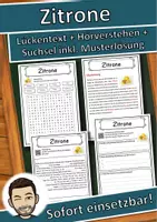 Vorschau - Unterrichtsreihen - Zitrone Lückentext mit Wortspeicher Hörverstehen und Suchsel - Deckblatt