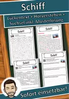 Vorschau - Unterrichtsreihen - Schiff Lückentext mit Wortspeicher Hörverstehen und Suchsel - Deckblatt