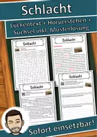Vorschau - Unterrichtsreihen - Schlacht Lückentext mit Wortspeicher Hörverstehen und Suchsel - Deckblatt