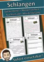 Vorschau - Unterrichtsreihen - Schlangen Lückentext mit Wortspeicher Hörverstehen und Suchsel - Deckblatt