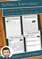 Vorschau - Unterrichtsreihen - Schloss Sanssouci Lückentext mit Wortspeicher Hörverstehen und Suchsel - Deckblatt