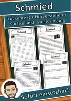 Vorschau - Unterrichtsreihen - Schmied Lückentext mit Wortspeicher Hörverstehen und Suchsel - Deckblatt