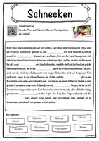 Vorschau - Unterrichtsreihen - Schnecken Lückentext mit Wortspeicher Hörverstehen und Suchsel - Seite 1