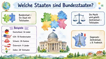 Vorschau - Arbeitsblätter - Arbeitsblätter "Welche Staaten sind Bundesstaaten?" + Lösung & MP3 + Infografik - Seite 1