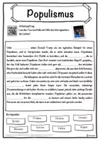 Vorschau - Unterrichtsreihen - Populismus Lückentext mit Wortspeicher Hörverstehen und Suchsel - Seite 1