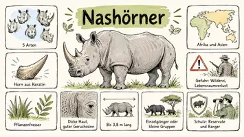 Vorschau - Arbeitsblätter - AB mit Fragen zum Thema "Nashörner" + Lösungsblatt + Infografik - Seite 1