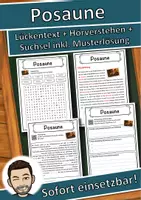 Vorschau - Unterrichtsreihen - Posaune Lückentext mit Wortspeicher Hörverstehen und Suchsel - Deckblatt