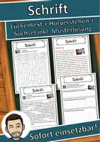 Vorschau - Unterrichtsreihen - Schrift Lückentext mit Wortspeicher Hörverstehen und Suchsel - Deckblatt