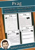 Vorschau - Unterrichtsreihen - Prag Lückentext mit Wortspeicher Hörverstehen und Suchsel - Deckblatt