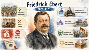 Vorschau - Arbeitsblätter - AB mit Fragen zum Thema "Friedrich Ebert" + Lösungsblatt + Mindmap + Infografik - Seite 1