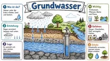 Vorschau - Arbeitsblätter - AB mit Fragen zum Thema "Grundwasser" + Lösungsblatt + Infografik - Seite 1
