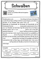 Vorschau - Unterrichtsreihen - Schwalben Lückentext mit Wortspeicher Hörverstehen und Suchsel - Seite 1